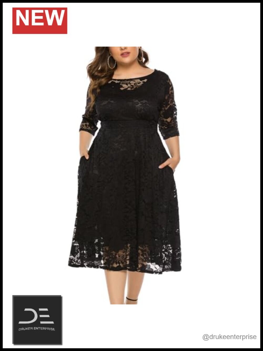 Floral Lace Plus Size Midi Dress Scooped Neckline Cocktail Party